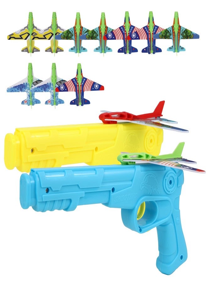 Manmel 12 Pack Airplane Launcher Toys for Kids, 2 Launchers and 10 Foam Glider, Indoor Outdoor Flying Toys for Boys Girls 4-8 Years Old, Plane Party Favors Birthday Gifts for Toddlers - Image 1